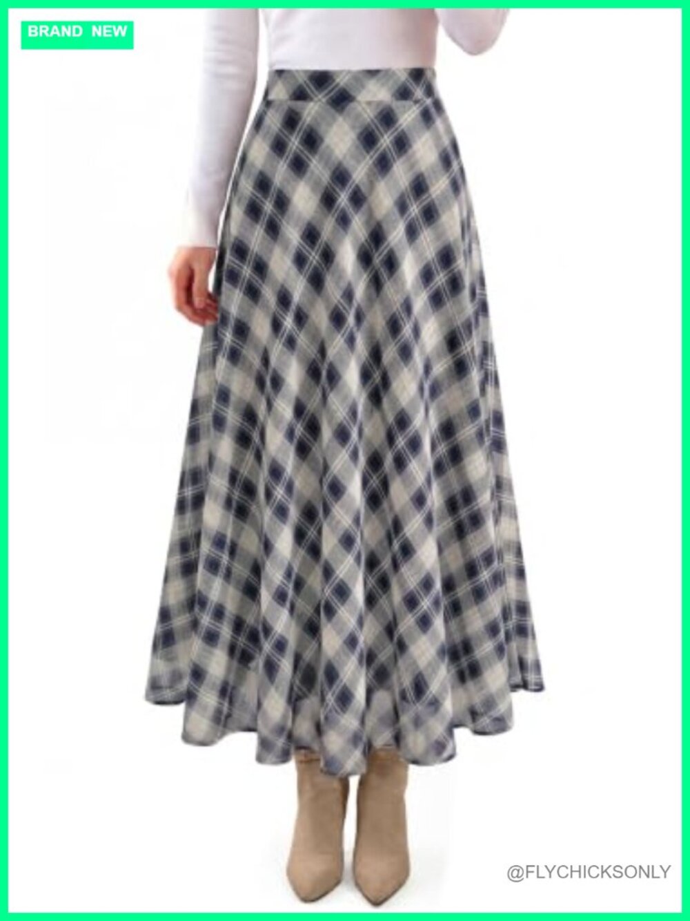 Women's Casual A-Line Plaid Maxi Skirt High Waist Chiffon Flowy Long